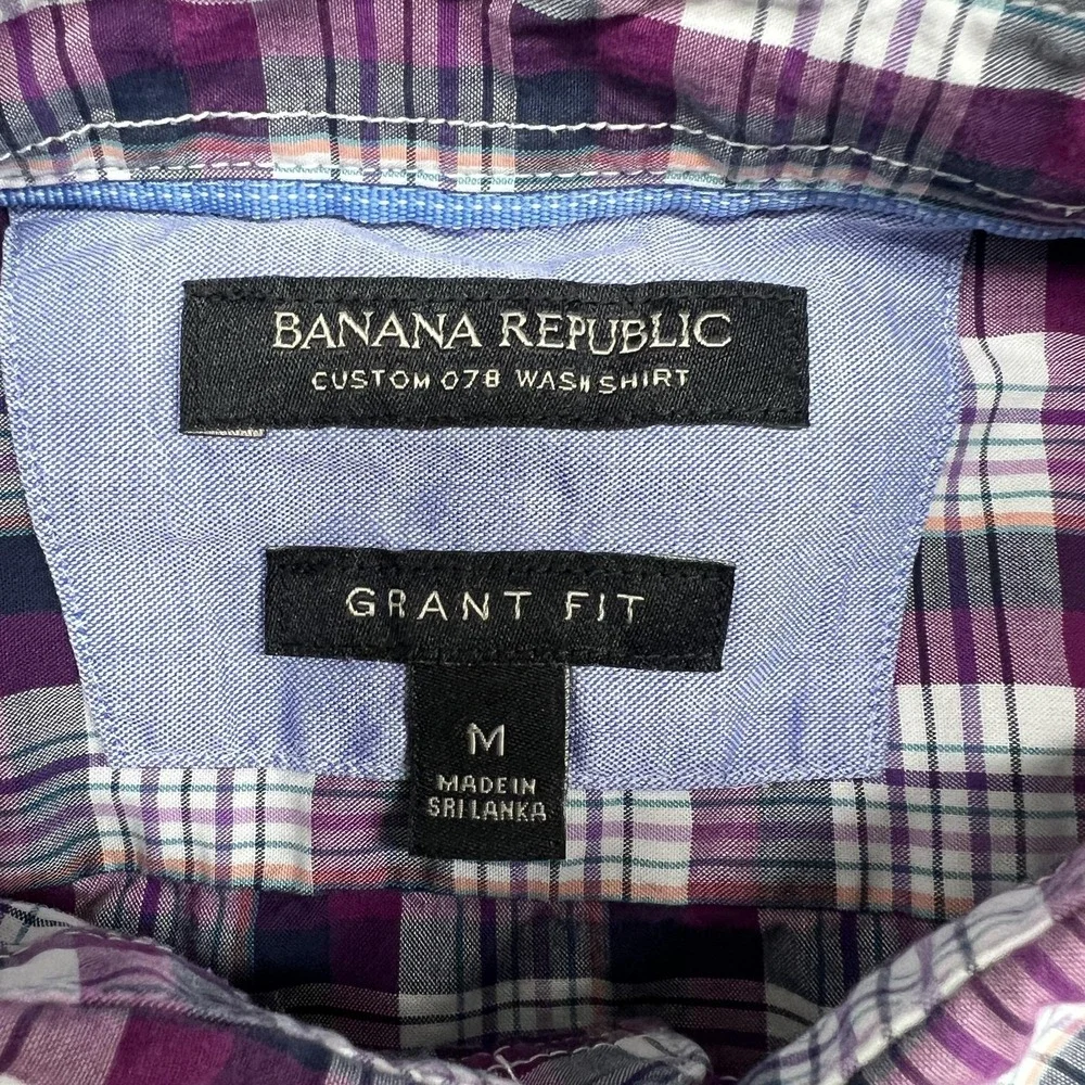 Banana Republic Shirt Mens Medium Purple Plaid Grant Fit Custom 078 Cotton Work